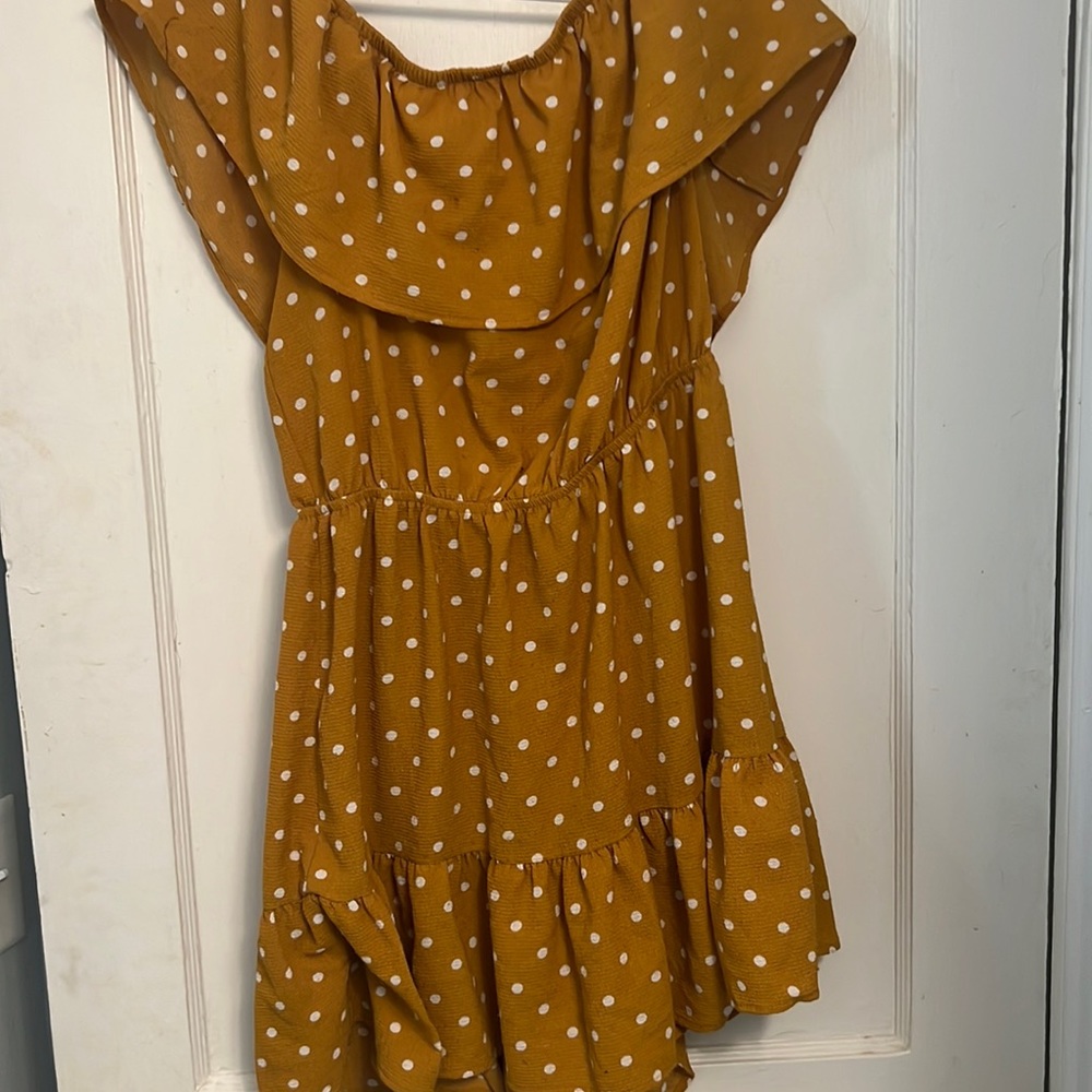 White and yellow polka dot dress